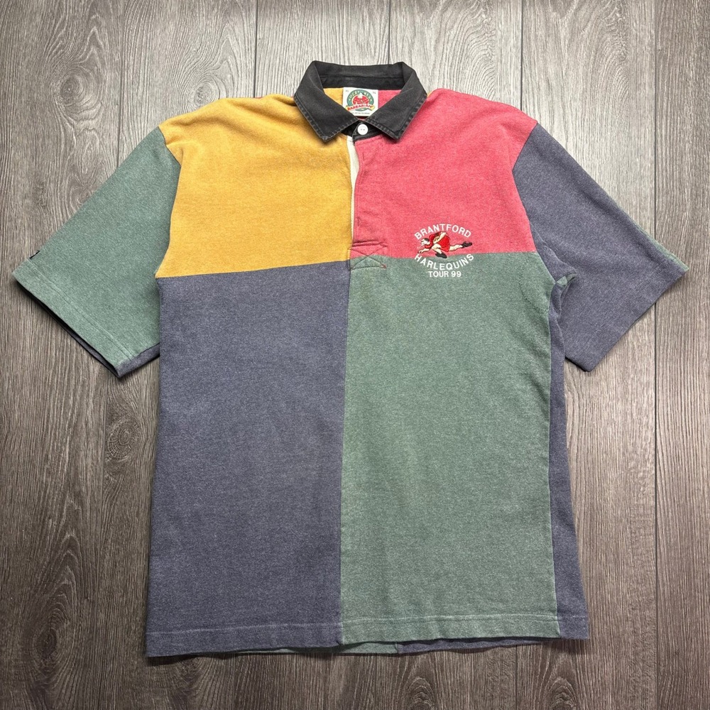 Barbarian Rugby Wear Brantford Harlequins Tour 99 Colorblock Polo Shirt Mens XL